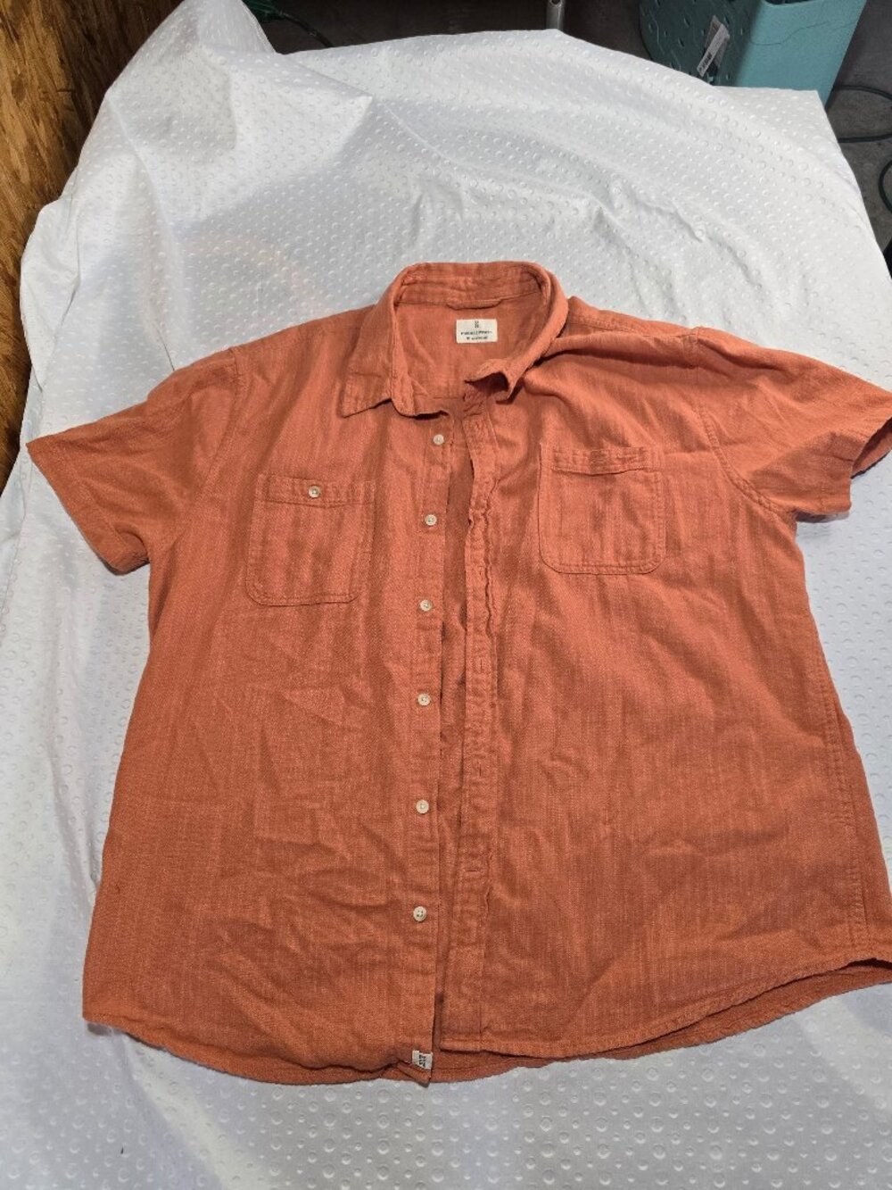 XL Orange Button-Up Shirt Short Sleeve Casual